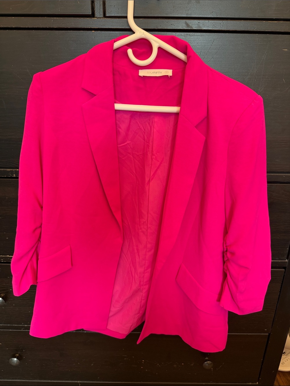 Six/Fifty Hot Pink Ruched Sleeve Blazer Size S